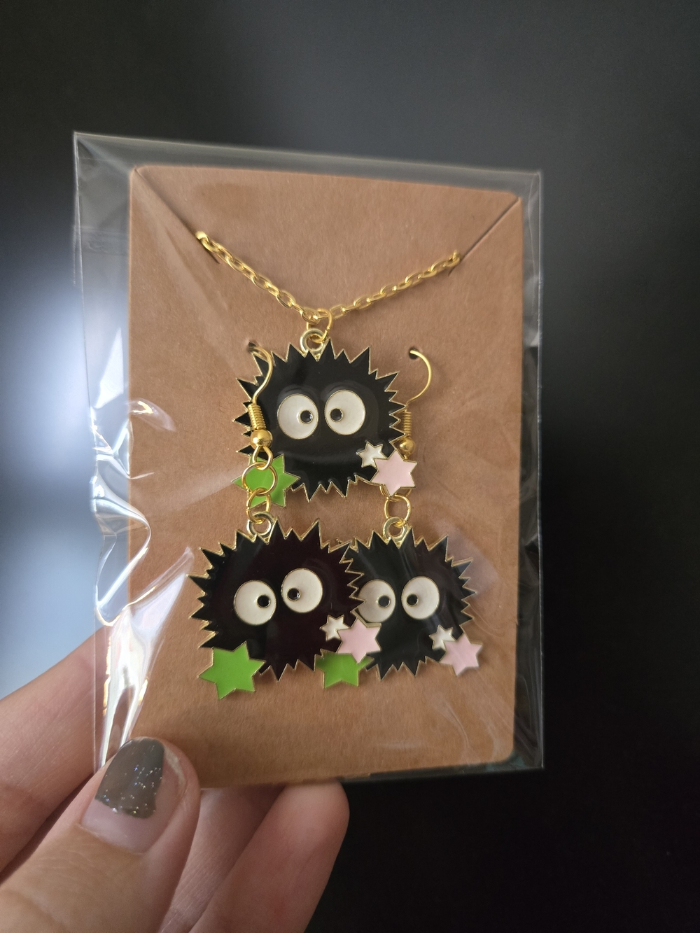 Gold-Tone Black Soot Sprite Necklace & Earrings Set